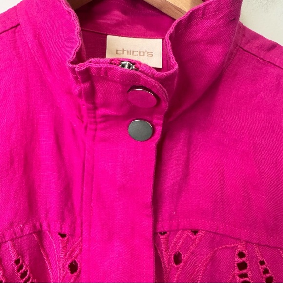 Chico's Pink Eyelet Linen Jacket Size XL 100% Linen - Picture 6 of 14